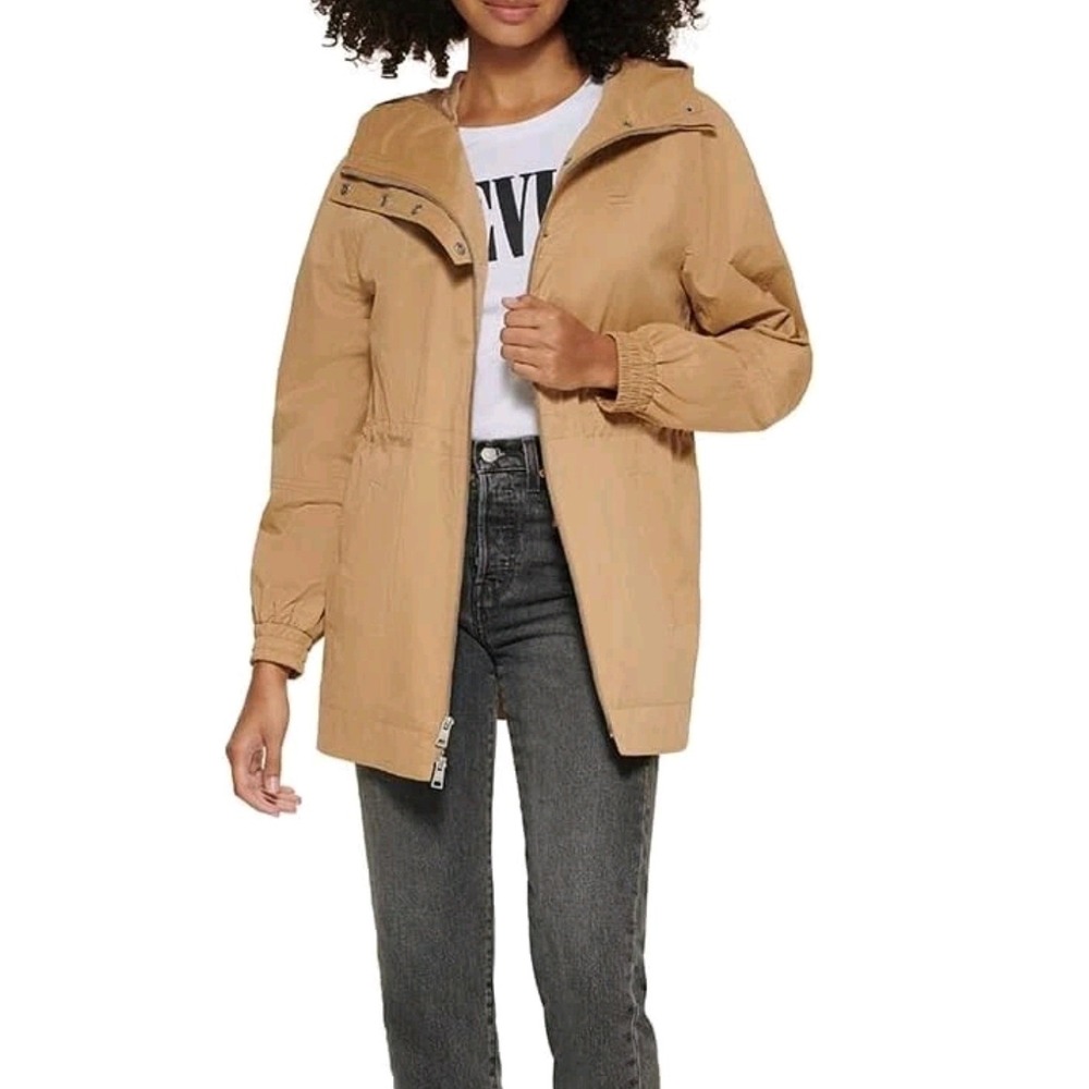 Levi's Women S Hooded Utility Jacket Tan Windbreaker Gorpcore Rain Coat